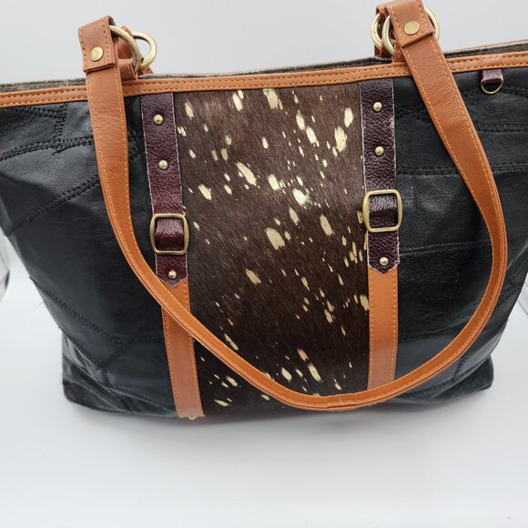 Vaan & Co Rawhide Leather Patchwork Tote Bag - Picture 1 of 12